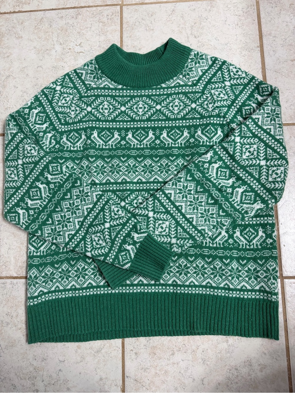 J Crew Green Fair Isle Crewneck Sweater